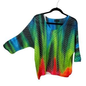 Bella Amore Colorful Knit Top M/L Dolman 3/4 Sleeve Arty Boxy Pullover